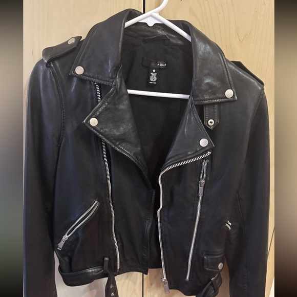 Aqua Belted Leather Jacket, XS - Picture 2 of 3